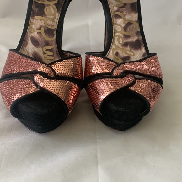 Sam Edelman PAISLEY Sequin Ankle Strap Platform - Rose Gold Pink Size 8 - Picture 7 of 11